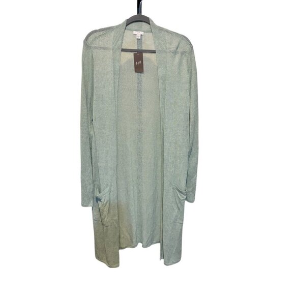 J. Jill Linen Blend Long Sleeve Open Front Duster Cardigan Seaglass Green - Picture 2 of 11